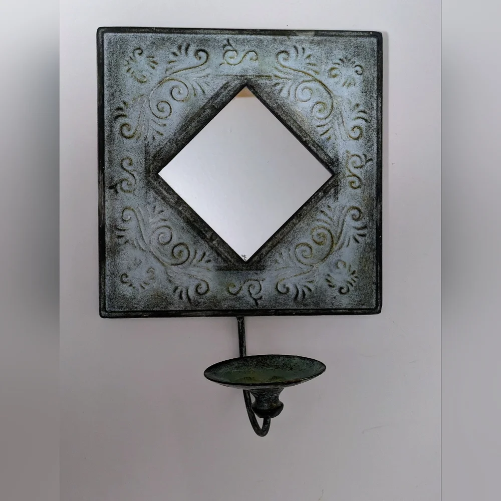Mirror Triangle Distressed Black Gray Candle Holder Home Decor 10 X 10